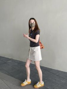 American Retro Windbreaker Fabric Exercise Skort Skirt Summer Outdoor Leisure All-Match Elastic Waist Drawstring Skirt for Women