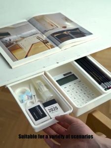 NOXIER Multipurpose Under Table Adhesive Pen Drawer Type Storage Box Desktop Storage Drawer