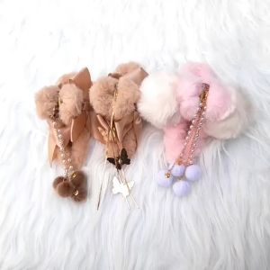 Kẹp tóc nhựa lông chuỗi tua rua kẹp răng cá mập phủ lông dây ngọc