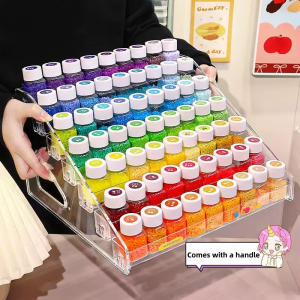 7-Layer Transparent Acrylic Storage Rack Tiered Display Shelf with Handle for Cosmetics Badges Paint Bottles