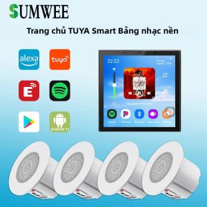 Hệ Thống Âm Thanh Rạp Hát Thông Minh TUYA WIFI Màn Hình Cảm Ứng 4 Inch Android 11 Điều Khiển Nhạc Bluetooth Hỗ Trợ Alexa Tích Hợp Amply Âm Tường
