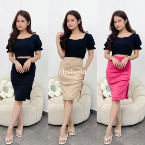 Amila Skirt Rok Rib Serut Wanita Korean Style Terbaru Kekinian Viral by Clashe