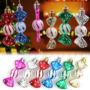 6Pcs Colorful Christmas Hanging Pendant DIY Electroplating Candy Xmas Tree Ornament Supplies for New Year Home Party Decor