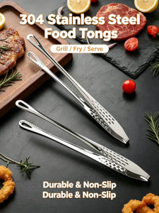 304 Stainless Steel Food Tongs Non-Slip Long Handle Kitchen Tongs Thick BBQ & Salad Clamp Pang-ihaw Kitchen Cooking Utensils
