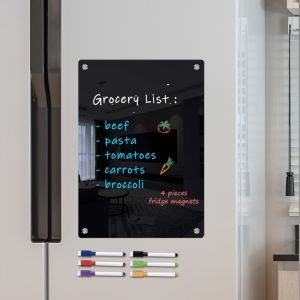 Fridge Sticker Calendar Board Magnetic Reusable Weekly Planner Transparent Dry Erase Message Writing Board Black Surface Magnets