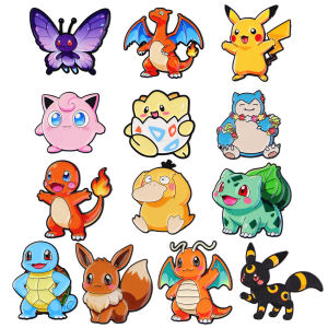 Random 7Pcs Pokemon Enamel Pins Pikachu Charizard Bulbasaur Squirtle Eevee Snorlax Metal Brooch Lapel Badge Backpack