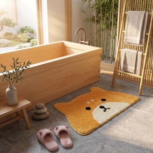 VIKAMA Cute Cat Face Shaped Bath Mat Water Absorbent Non Slip Washable Irregular Cartoon Kitten Bathroom Home Decor Rug