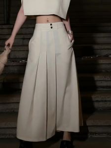 Slimming A-Line High Waist Suit Skirt Womens White Long Dress Versatile Summer French Style Office Commute Korean Loose Fit