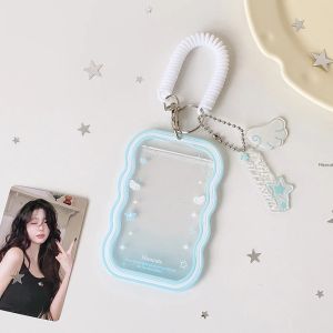 Thời Trang Kpop Cô Gái Dễ Thương Thần Tượng Đựng Thẻ Ảnh Đơn Giản Màu Trơn 3In Túi Bảo Quản Có Dây Co Giãn Mặt Dây Chuyền Phụ Kiện Quà Tặng