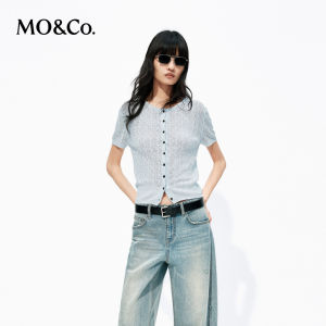 MO&Co. | Vintage Texture Cotton Linen Knitted Cardigan Round Neck Short Sleeve