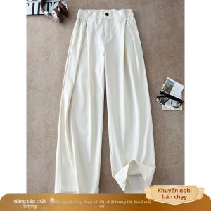 OUMULONG | Quần Tây Phong Cách Old Money Màu Hạnh Nhân Chân Rộng