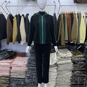 ของแท้ ลำลอง ชุดกีฬาสําหรับผู้หญิง ฤดูใบไม้ผลิ ฤดูใบไม้ร่วง Anti-Aging มีฮู้ด คาร์ดิเกน ขาตรง กางเกง ชุดทูพีซแม่