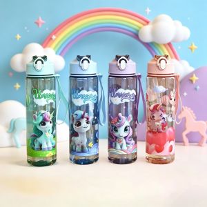 Transparent Cartoon Unicorn Water Bottle Stylish High-value Design Lightweight Leakproof Cup with Lanyard Ideal for Fitness