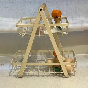 Modern Simplicity Double Layer Kitchen Storage Rack Wooden Handheld Detachable Iron Art Fruit Basket Living Room Storage Basket