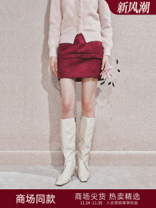 MaxRieny Vintage Dark Red Bowknot Half Skirt Short A-Line Skirt Elegant High Waist Polyester Spandex Blend Winter Collection