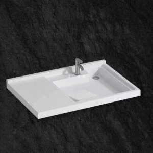 Corner-cut Quartz Sink with Washboard for Small Apartments