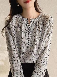 Zady Elegant and Refined Oriental Charm Print Is More Light and Smart Small Close Buckle Crepe De Chine Mulberry Silk Top