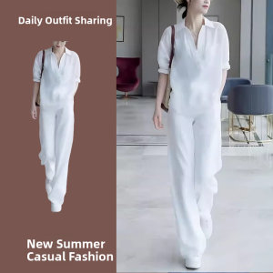 LIANGYILAILIN | Fashionable High-End Womens Set with Shirt and Wide Leg Pants