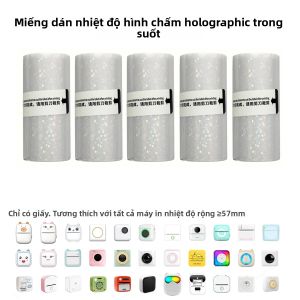 Cuộn Giấy Nhiệt Trong Suốt Tự Dính Hình Chấm Holographic 57mm X 3m Tương Thích Với Hầu Hết Các Máy In Mini