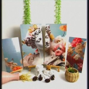 AFTEREAT HIASAN DINDING 4 IN 1 SET RENDERING 3D PATUNG DENGAN BUNGA AESTHETIC WALLDECOR NUANSA ABSTRAK PAINTING LUKISAN ALAM HIASAN DAN PAJANGAN RUMAH KAYU KEKINIAN