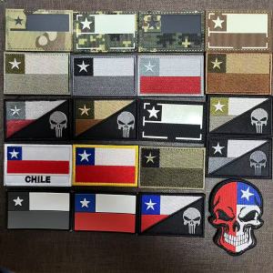 Huy Hiệu Phản Quang Chiến Thuật Hình Quốc Kỳ Chile 5x8cm Chất Liệu Polyester Thêu Quân Sự Dùng Cho Quần Áo Có Móc Và Vòng Dán Hoặc May.