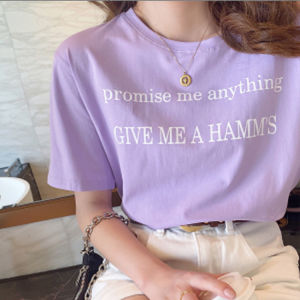 Áo Thun Tay Ngắn in Chữ Thời Trang Thường Ngày Cho Nữ Mùa Hè Dáng Rộng Thoải Mái in Hình Hoạt Hình Chất Liệu Cotton Cổ Tròn