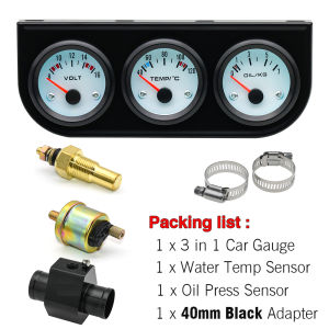 RYSJM | Universal 52mm Triple Gauge Kit 3‑in‑1 Water Temperature Oil Pressure Volt Gauge 12V Car Meter with Sensors & Water Temp Adapter