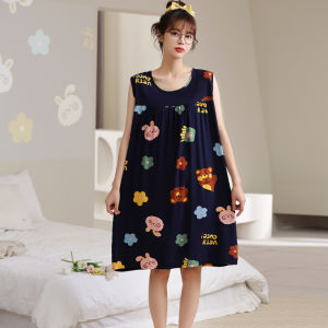 K-style Student Artificial Cotton Nightdress Womens Sleeveless Dress plus Size Loose Pajamas Summer Rayon Homewear