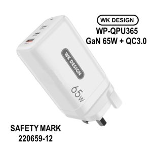 WK DESIGN( SINGAPORE SAFETY MARK) GaN 65W Fast USB Type C Quick Charger Adapter