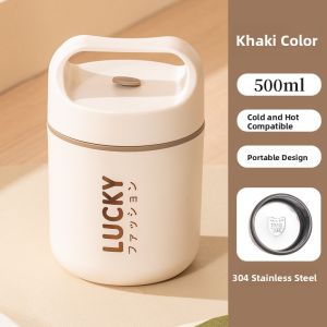 Portable Stainless Steel Insulated Mug Large Capacity Soup Pot Porridge Cup with Lid Breakfast Cup Insulated Rice Box for Women