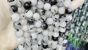 Đá Tự Nhiên Đen Rutilated Thạch Anh Hạt 8 Mm Tròn Rời Miếng Đệm Pha Lê Cho DIY Trang Sức Làm Vòng Cổ Vòng Tay Phụ Kiện