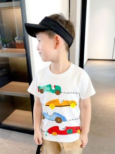 Childrens Summer T-shirt Cartoon Car Print Pure Cotton Short Sleeve Baby Boys Top Breathable Casual Wear for Kids