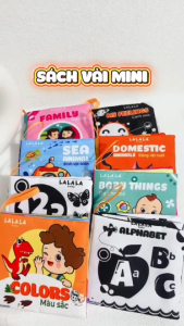 Combo 4 cuốn Sách Vải Song Ngữ Cho Bé Sơ Sinh 8 Mặt Sột Soạt Cỡ Mini 12x12cm - Hiệu Lalala Baby
