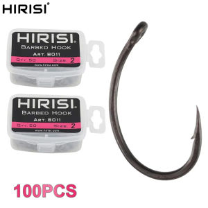Hirisi 100pcs Coated High Carbon Steel Barbed Hooks Carp Fishing With Retail Box 8011 Freshwater Fishing Supplies