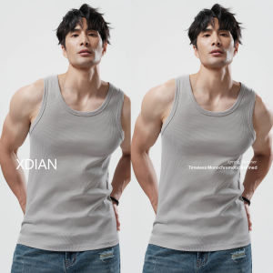 เสื้อกั๊กผ้าฝ้ายลายทางอเมริกันสำหรับผู้ชาย ทรงหลวม แขนกุด แฟชั่นฤดูร้อน ระบายอากาศได้ดี ผ้าฝ้ายผสมโพลีเอสเตอร์