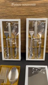 50 Set + Kartu Ucapan Sendok Set Stainless Lancip Kemasan Box Mika