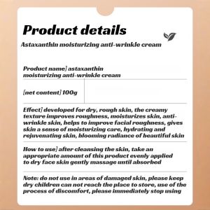 Astaxanthin Moisturizing Anti-Wrinkle Cream Anti-Aging Moisturizing Skin Care Firming Light Lines Hydrating Brightening