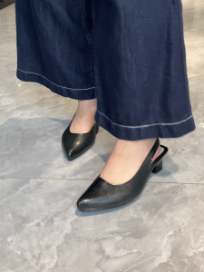 Falimottype Womens Pointed-Toe High Heels French Style Elegant Slingback Mules Fashion Casual Chunky Heel Sandals