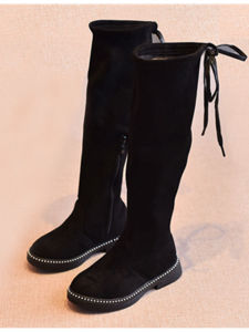 รองเท้าบูทส้นสูงสำหรับเด็กผู้หญิง ฤดูใบไม้ร่วง/ฤดูหนาว ทรงหัวมน ด้านข้างเปิด ด้านหน้าเป็นรูปตัวอักษร รองเท้าบูทสำหรับเด็ก