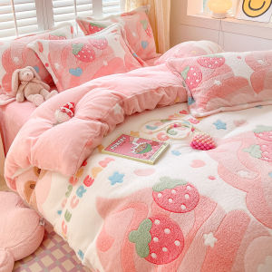 Thickened Winter Flannel Duvet Cover Single Piece Flocking Milk Velvet 200x230cm Bedding Cartoon Polyester Warmth Storage