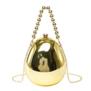 New Acrylic Women Evening Party Bag Crossbody Egg Shape Clutch Bag Gold Silver  Cute Shiny Shoulder Metal Bags Small Purse