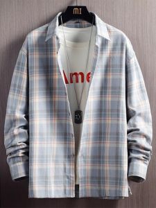 Plaid Long Sleeve Shirt Mens Spring Autumn Style Fashionable Collar Jacket Youth Trendy Casual Shirt Cotton Breathable Loose Fit