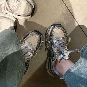 Loftime 2025 Spring New 6.5cm Shock Absorption Thick Bottom Mesh Womens Sports Dad Shoes Fashion Casual Slip-On Sneakers