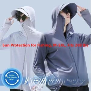 Lightweight Breathable Ice Silk Sun Protection Clothing Mens Summer Outdoor Fishing T-Shirt Loose Fit Long Sleeve round Neck