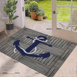 VIKAMA Vintage Nautical Anchor Welcome Door Mat Thảm Trải Sàn Bằng Vải Polyester Có Thể Giặt Được Chống Trượt Để Trang Trí Nhà Trong Nhà Ngoài Trời