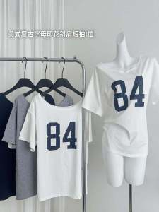 Ruckmode Womens Short Sleeve T-Shirt Loose Fit Vintage American Style Summer Printed Raglan Sleeve Crewneck Top