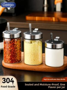Kitchen Spice Set Home Use Combination Storage Box Jar Salt Pot Seasoning Bottle Seasoning Canister Glass Material Chinese Style