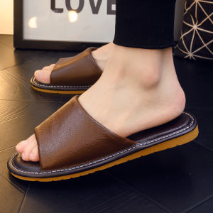 SHIPAILUO | New 2025 Womens Leather Slippers Indoor Home Soft Bottom Anti-Slip Waterproof Mens Sandals Couples Slippers Spring Autumn