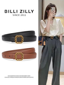BILLI ZILLY | เข็มขัดหนังแท้สีดำสำหรับผู้หญิงฤดูร้อน 2025 เข็มขัดหนังแท้สไตล์ย้อนยุคแบบลำลองสำหรับตกแต่งกางเกงยีนส์ ความยาว 1cm