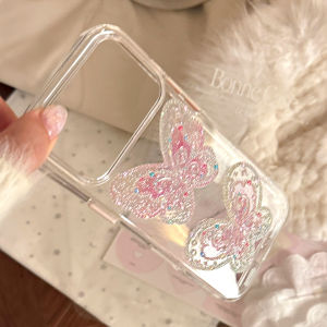 Korean Cartoon Butterfly Pattern Glitter Phone Case for iPhone 17 16 15 14 13 12 Pro Max Clear Shockproof Protective Soft Cover